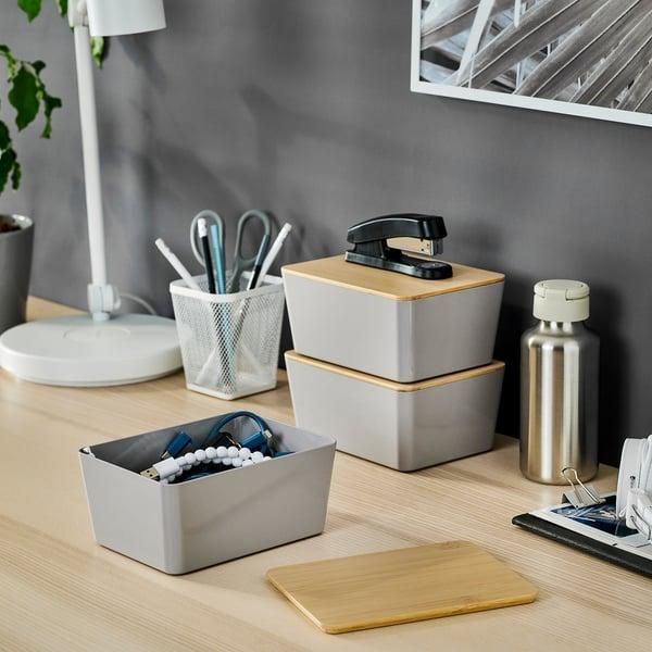 Контейнер с крышкой IKEA KUGGIS 13x18x8 см Светло-серый / бамбук 095.968.16 095.968.16 ➜ Пакуємо МИ📦 фото