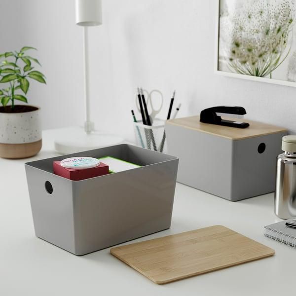 Контейнер с крышкой IKEA KUGGIS 18x26x15 см Светло-серый / бамбук 895.968.17 895.968.17 ➜ Пакуємо МИ📦 фото