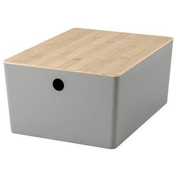 Контейнер с крышкой IKEA KUGGIS 26x35x15 см Светло-серый / бамбук 695.968.18 695.968.18 ➜ Пакуємо МИ📦 фото