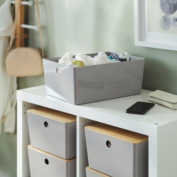 Контейнер с крышкой IKEA KUGGIS 26x35x15 см Светло-серый / бамбук 695.968.18 695.968.18 ➜ Пакуємо МИ📦 фото