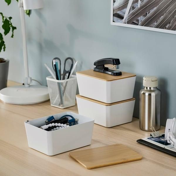 Контейнер с крышкой IKEA KUGGIS 13x18x8 см Белый / бамбук 695.612.82 695.612.82 ➜ Пакуємо МИ📦 фото